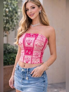 Y2K Pink Floral Strapless Tube Top Size S NWT Forever 21 Cute Summer Top